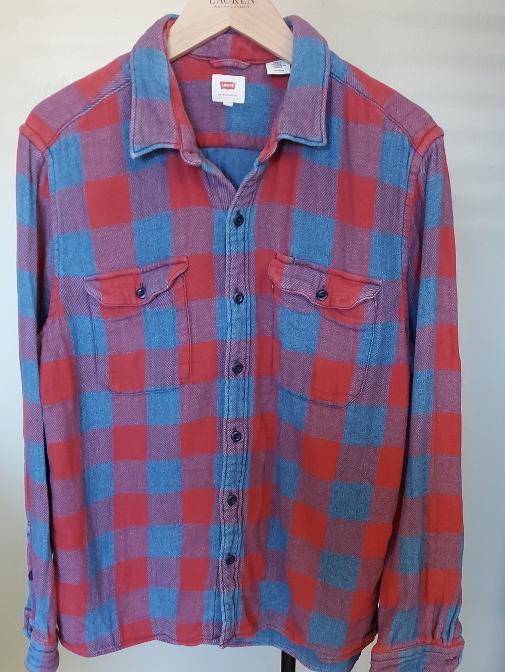 Levi's Red Blue Plaid Long-Sleeve Button-Down Shirt Sz XL  100% Cotton Lined